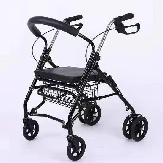 Carrito de compras para ancianos con asiento, ayuda para caminar de 4 ruedas, plegable y práctico