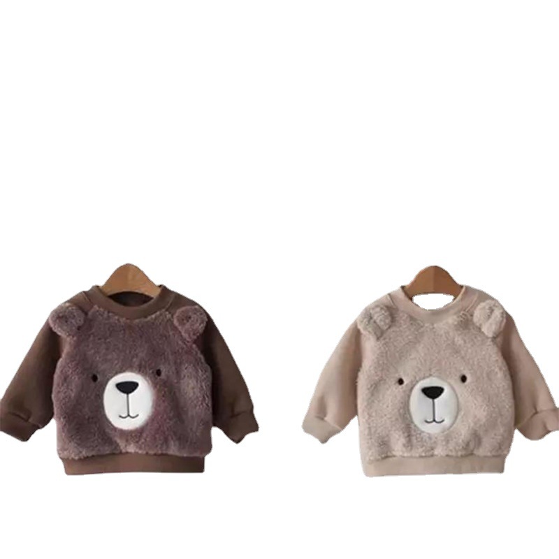 Suéter forrado de lana para niños de invierno estilo coreano ropa para niños bebé felpa engrosada superior bebé oso doble capa suéter cálido