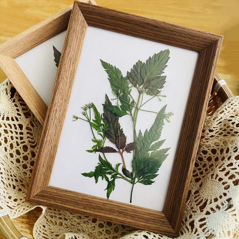 Wooden photo frame decoration handmade diy rectangular new Chinese calligraphy decoration leaf specimen embossed picture frame wholesale