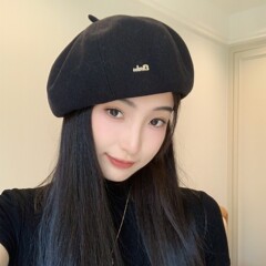 2025新款秋冬毛呢金属贝雷帽女韩系复古文艺甜美百搭显脸小八角帽