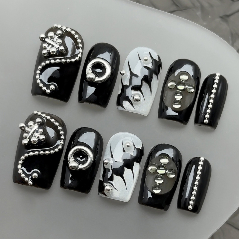 Cross-Border Halloween New Style Hollow Star and Crescent Simple Manicure Metal Star and Moon Nails Pure Handmade Wearable Nails