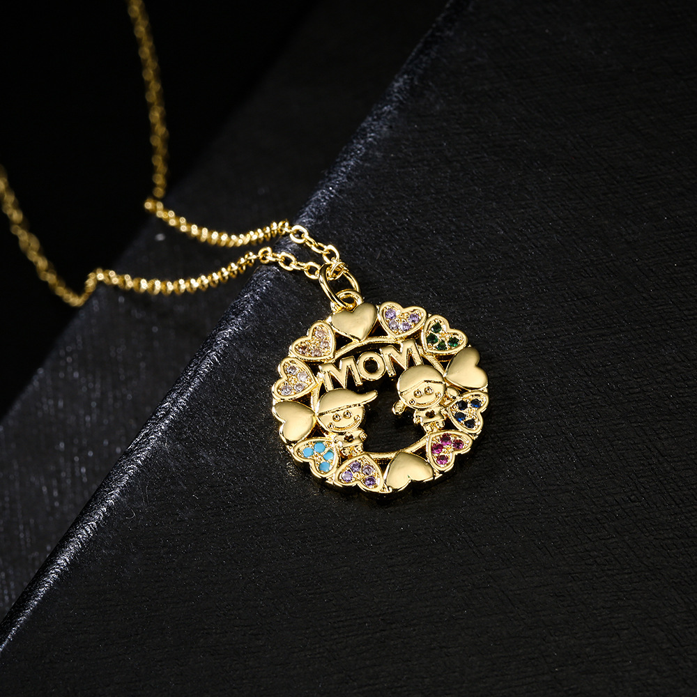 Fashion disc pendant copper plated 18K gold zircon necklace