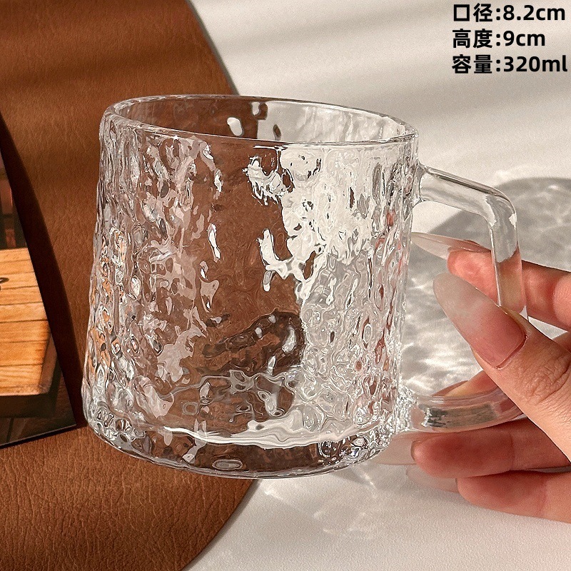刻花带把玻璃杯家用创意高颜值女生透明喝水饮料冰咖啡杯马克杯子|undefined