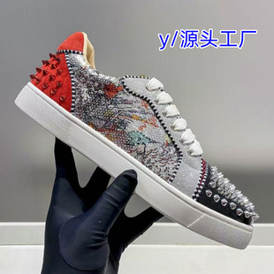 European Style Couple Shoes with Studs, Red Sole Shoes, Breathable Leather Men's Casual Trendy Brand European Goods with Studs