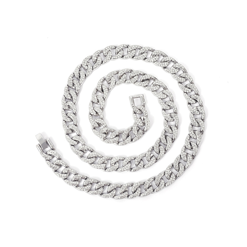 Collar de hip-hop con diamantes completos, popular transfronterizo, joyería punk cubana para hombre europeo y americano, fabricante de collares cubanos de 10 mm
