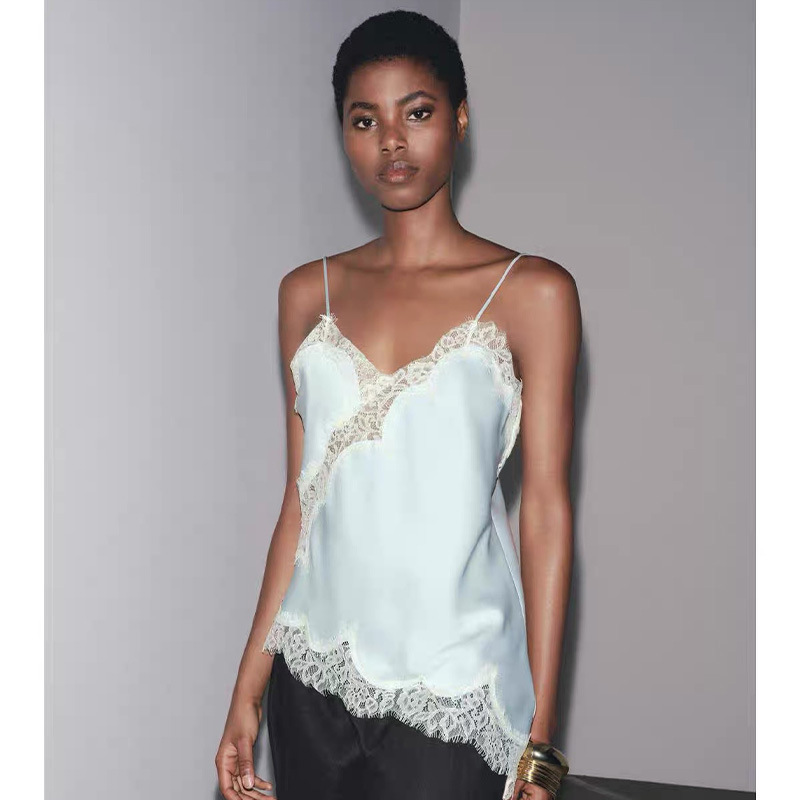 European and American Style Foreign Trade Women's Clothing New 2025 Fashion Versatile Sleeveless Top Slimming Lace Camisole Dress in Stock