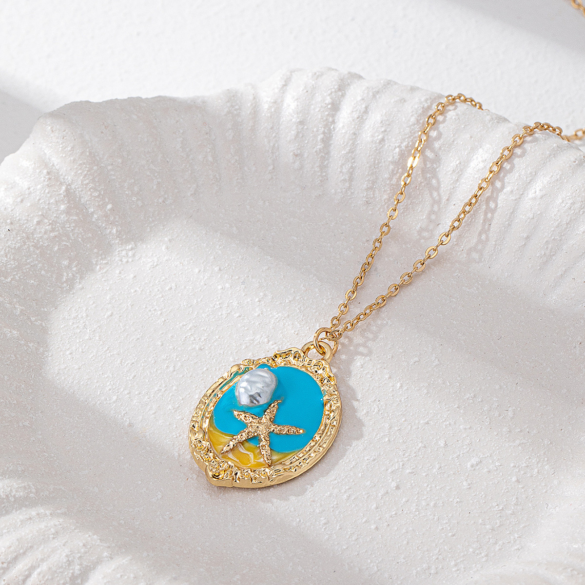 All Seasons Season Elegant Beach Coconut Tree Starfish Shell Alloy Cable Chain Lobster Trigger Clasp Closure Pendant Necklaces Wholesale