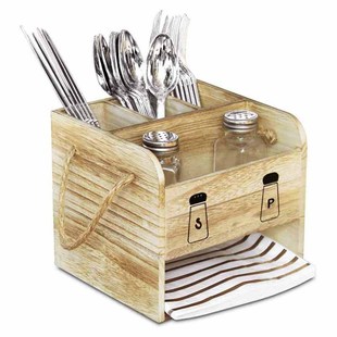 Paulownia Desktop Cutlery Storage Box Double-Layer Kitchen Countertop Cutlery Organizer Storage Box Restaurant Cutlery Box Customization