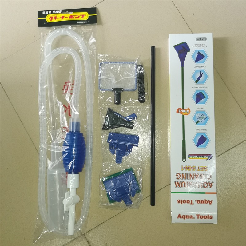 Kit de limpieza de peceras para mascotas, raspador de algas, succión de mano grande, juego de limpieza combinado de 5 piezas, cambiador de agua de sifón
