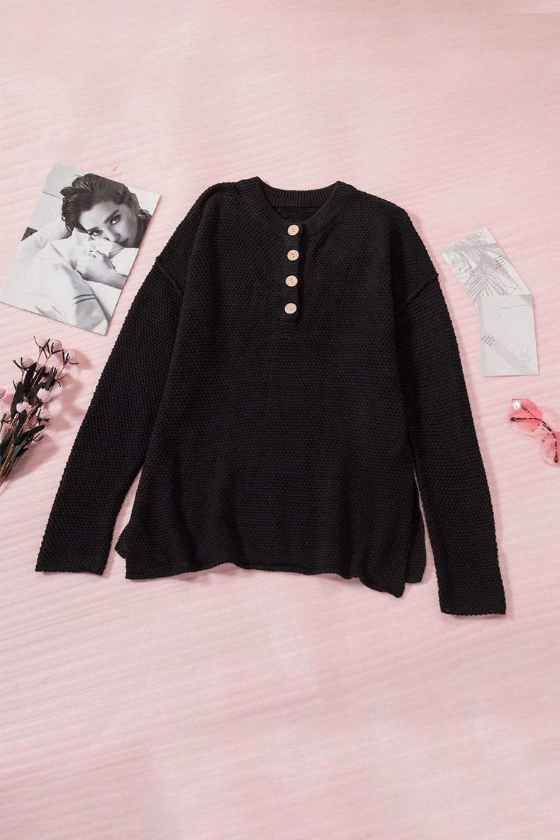 Solid Color Long Sleeve Buttoned Sweater NSQSY86999