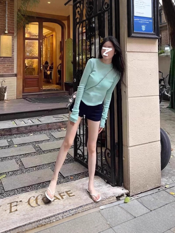 2025韩国春秋新款少女心薄荷绿内搭微透薄款针织衫长袖T恤女上衣|undefined