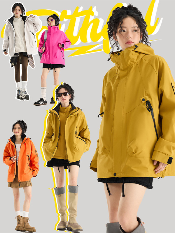 新款户外硬壳冲锋衣女三合一秋冬款连帽风衣外套防风防水登山服男|undefined