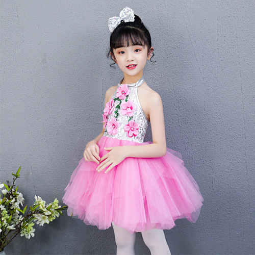 Baby toddlers girls jazz dance costumes flowers tutu skirt salsa modern dance dresses modern jazz dance sequins performance outfits for boys kids