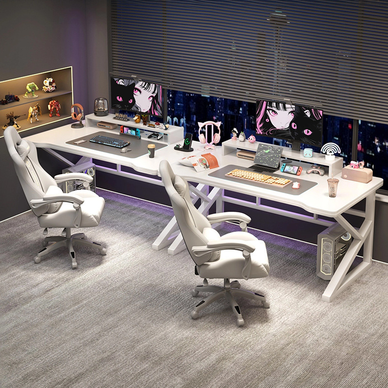 Double Computer Desk Desktop Home Office Desk Workbench Bedroom Long Desk Couple Side-By-Side Gaming Table Set