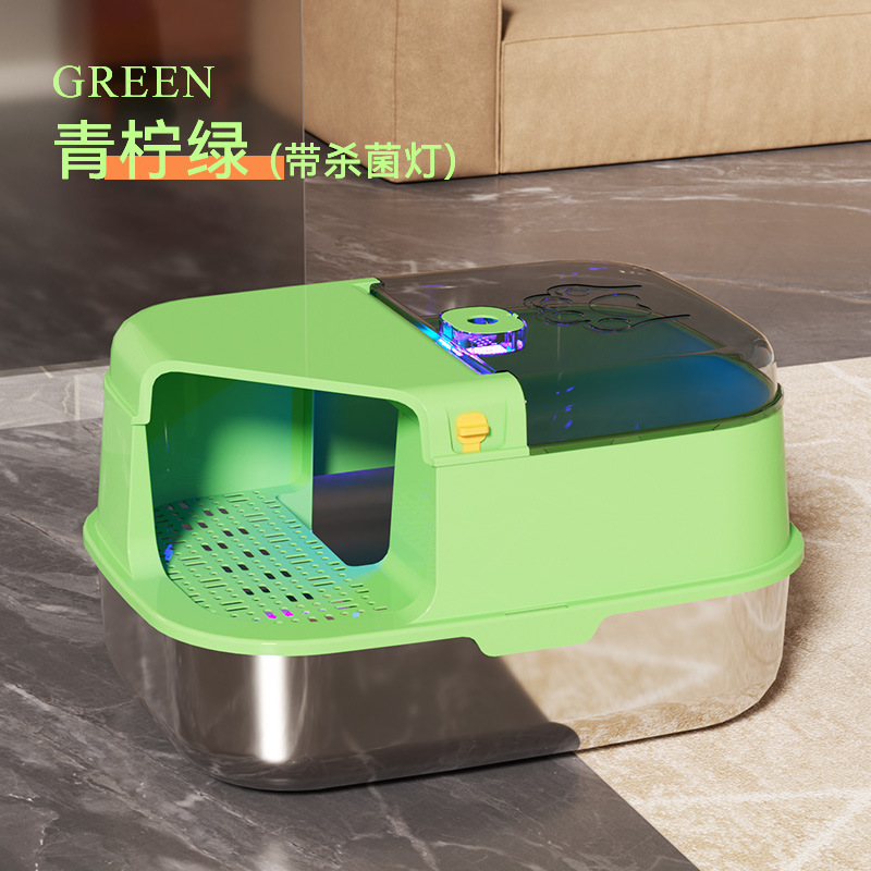 Explosiones transfronterizas de acero inoxidable totalmente cerradas lavabo de arena para gatos super grande anti-spillado desodorante lavabo de arena para gatos tipo pasillo