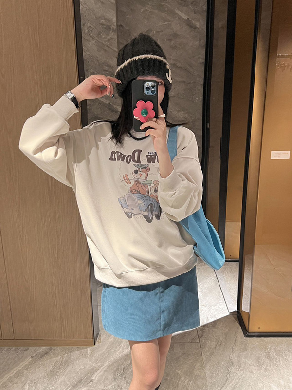 韩国东大门复古风小熊汽车印花长袖卫衣秋季新款女装套头圆领上衣|undefined