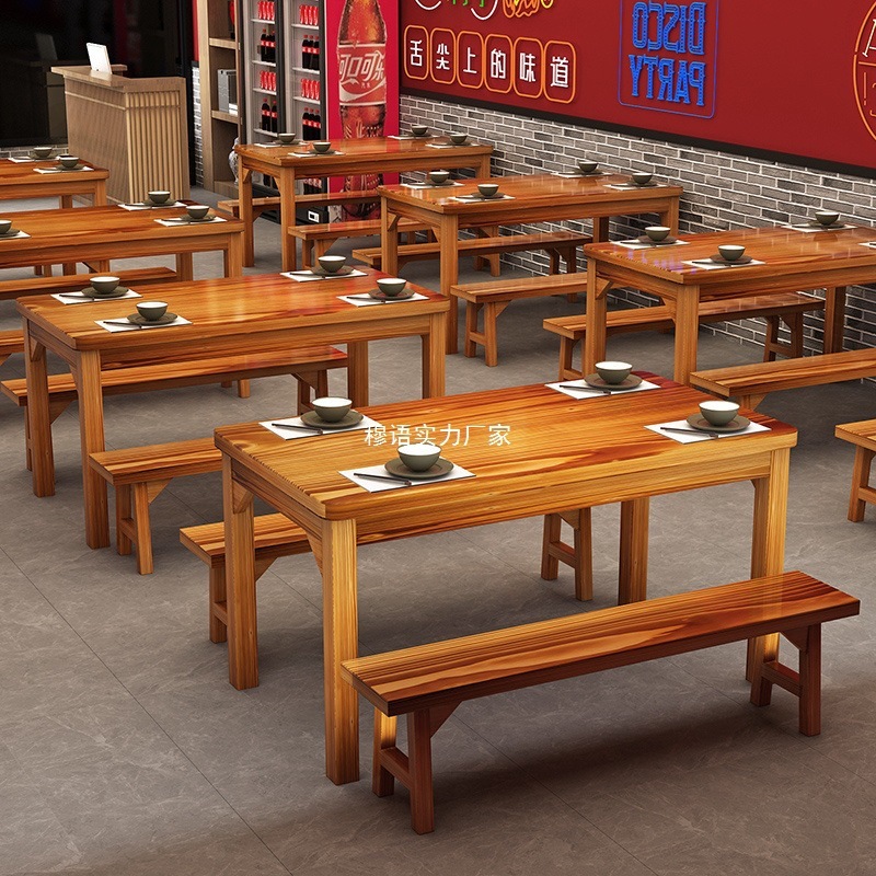 無垢材ホテルテーブルと椅子の組み合わせ朝食スナック店ラーメン屋ファーストフードテーブルと椅子バーベキューショップテーブルレストラン炭化テーブルと椅子|undefined