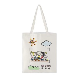 Cute Snoopy Canvas Bag K-Style Ins Student Large Capacity Satchel School Bag Charlie Cartoon Shopping Bag Storage
