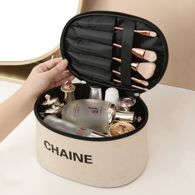 화장품 가방 간단한 휴대용 대용량 Ins 샤넬 스타일 휴대용 여행 워시 백 데스크탑 스킨 케어 스토리지 박스