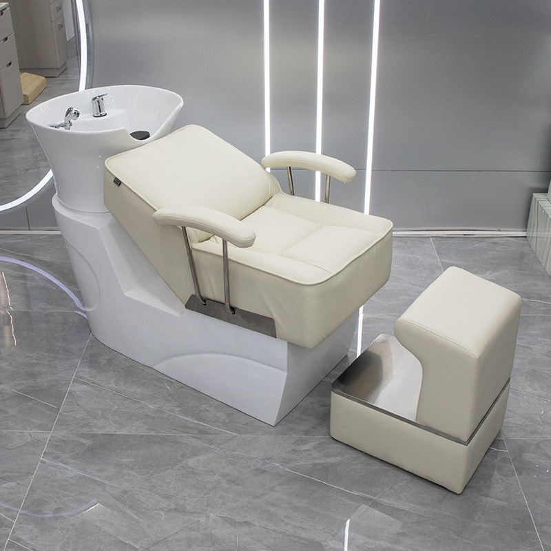 Cama de champú eléctrica, cama de lavado semi-reclinable, especial para barberías y peluquerías, silla de champú con lavabo de cerámica para belleza y peluquería image 15