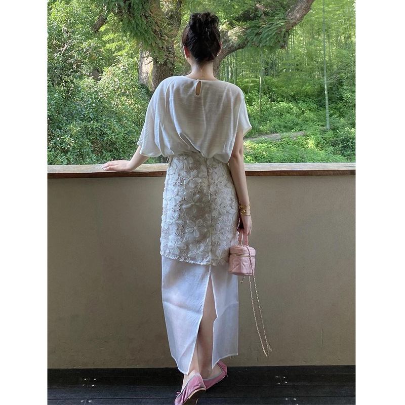 盛夏清纯白月光穿搭绝美巨好看富家千金小香风白色亚麻连衣裙套装|undefined