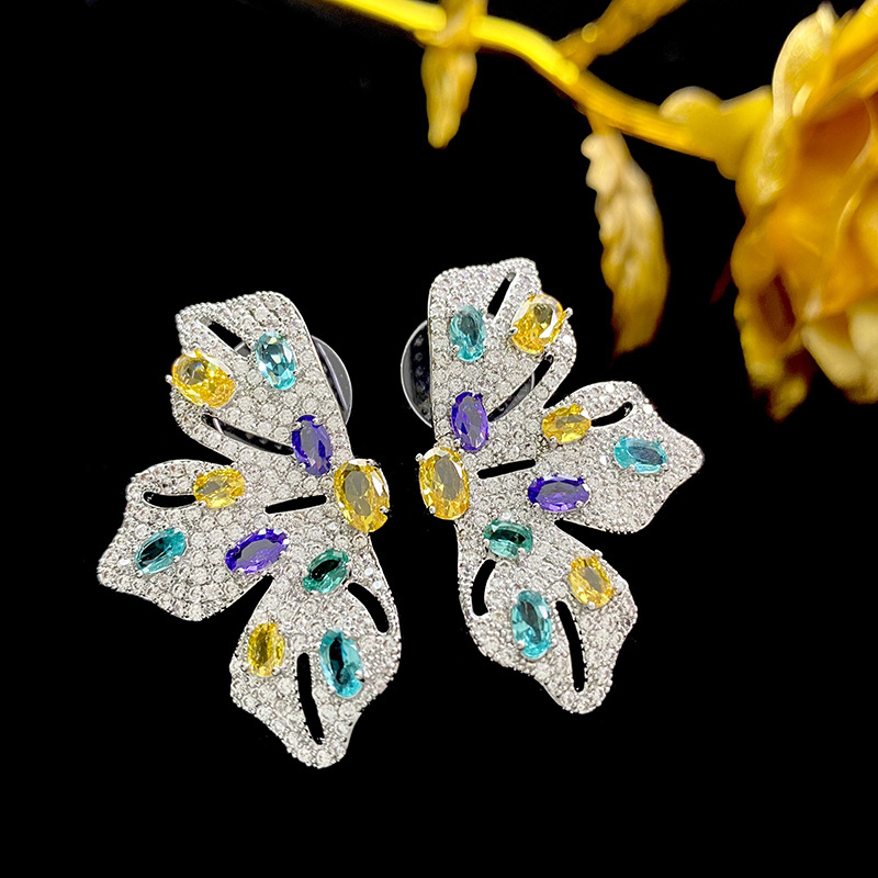 1 Pair Exaggerated Butterfly Inlay Copper Zircon Earrings display picture 2