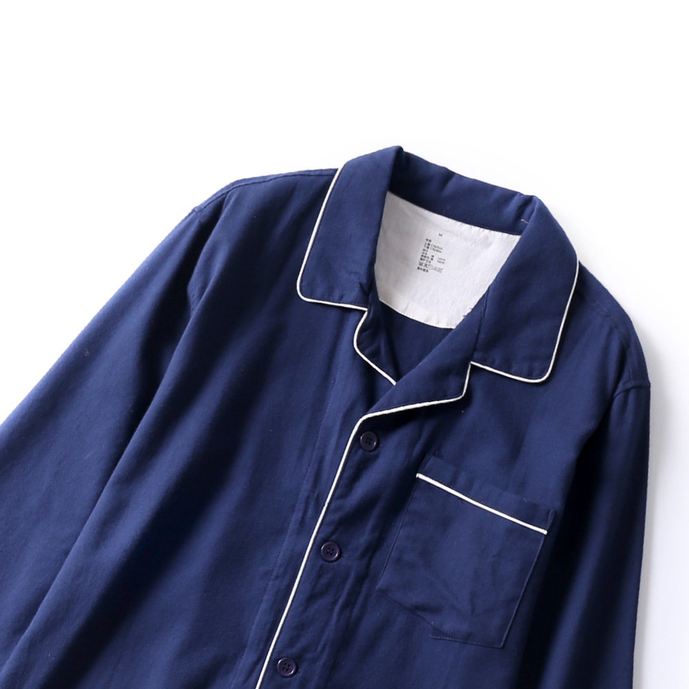 無印フランネルの家庭服の長いタイプの日本風の綿のカップルのパジャマの女性の純綿のスーツの長袖のパジャマ