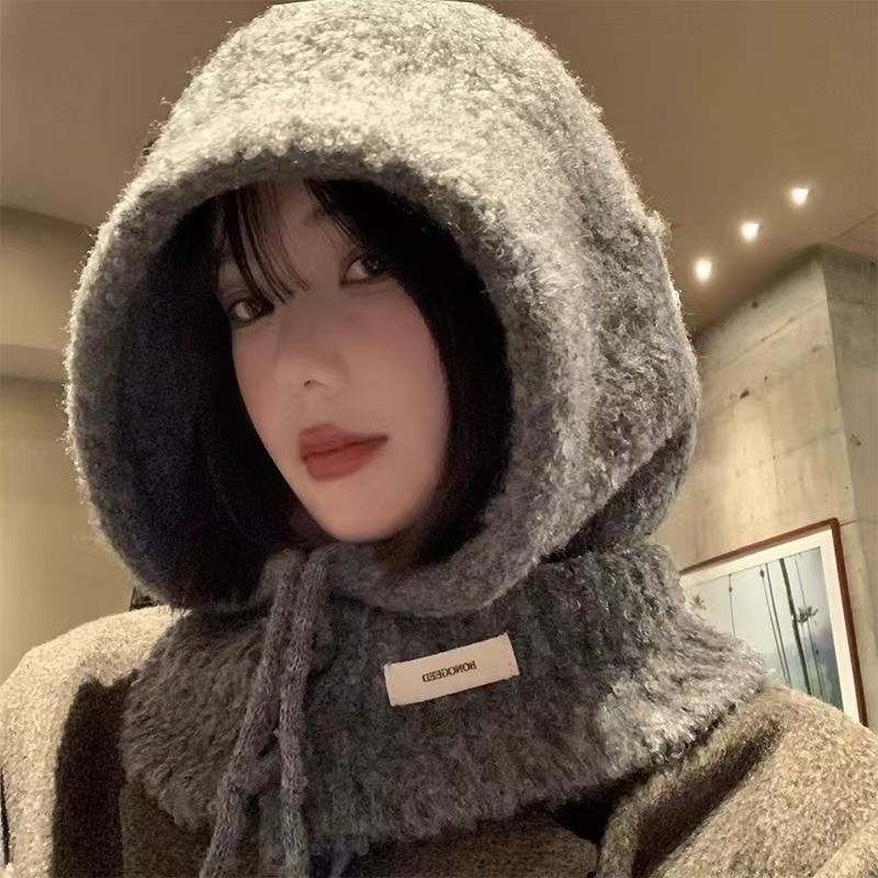 韩版巴拉克拉法帽女秋冬季帽子围巾一体保暖护耳针织毛线帽百搭|undefined