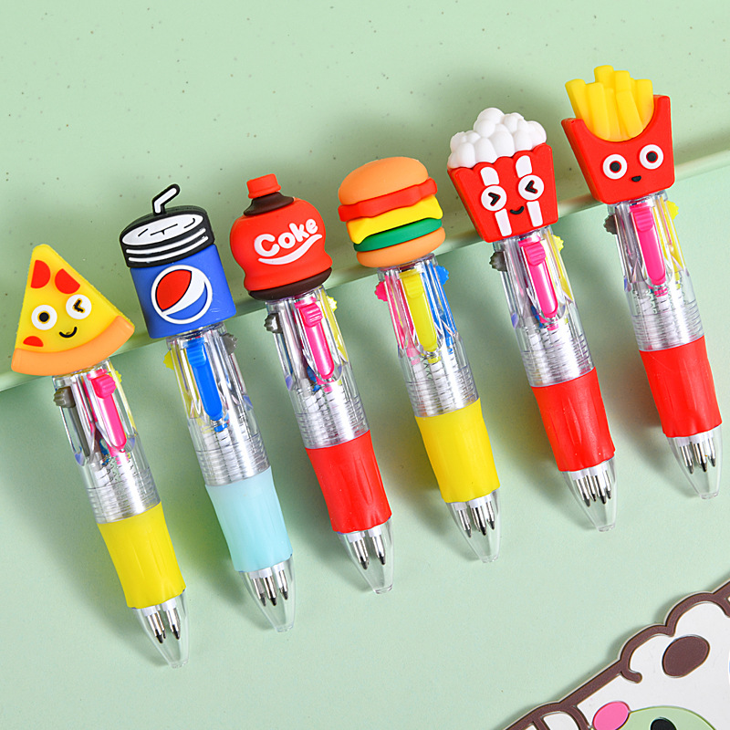 Hermosas hamburguesas fritas Coca-Cola mini dibujos animados bolígrafo de cuatro colores bolígrafo de cuentas de mano de colores estudiantes premios papelería al por mayor