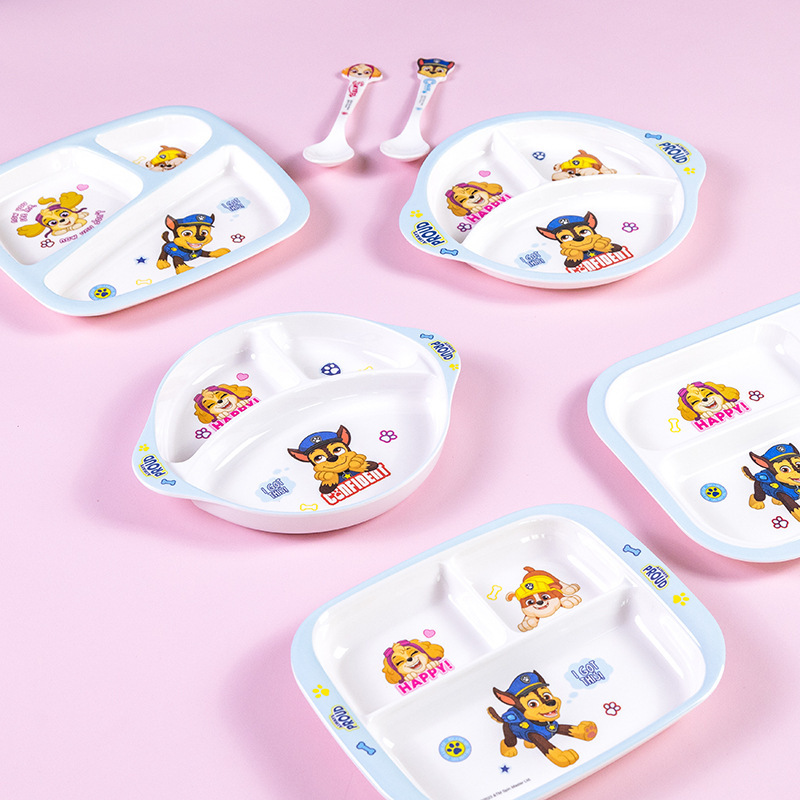 Hill tableware suit food grade melamine complementary food tableware mildew-proof new Wang Wang team spoon split plate complementary food