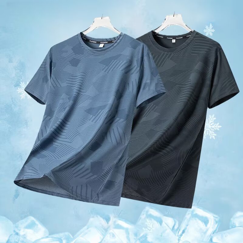 トレンディな新しい夏のアイスシルク速乾性半袖Tシャツメンズ迷彩Tシャツ多用途気質ノーブランド文学イン|undefined
