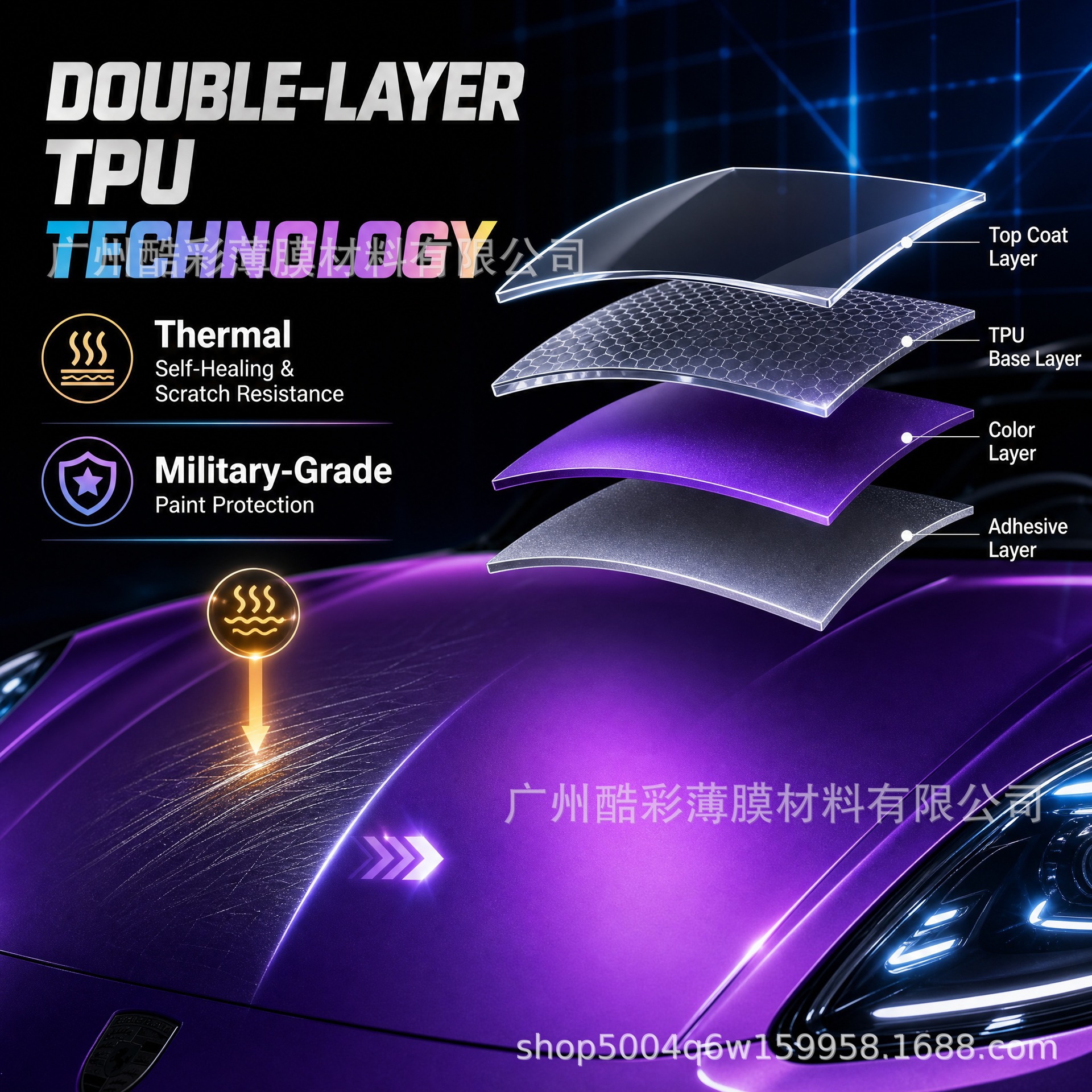 Cross-Border Supply of Tpu Color-Changing Film Ppf Colored Car Wrap Film, High Anti-Stain Coating, Self-Healing, Anti-Scratch
