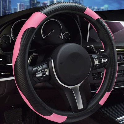 Steering wheel cover: Seasons, Elastic Inner Ring, Non-Slip - black-pink-805-36cm