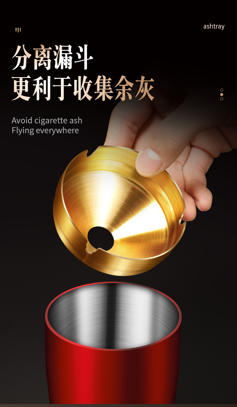 Stainless Steel Car Ashtray with Lid Car-mounted Special Ashtray with Lid Funnel Windproof Personalized Internet Celebratory High-end Living Room
