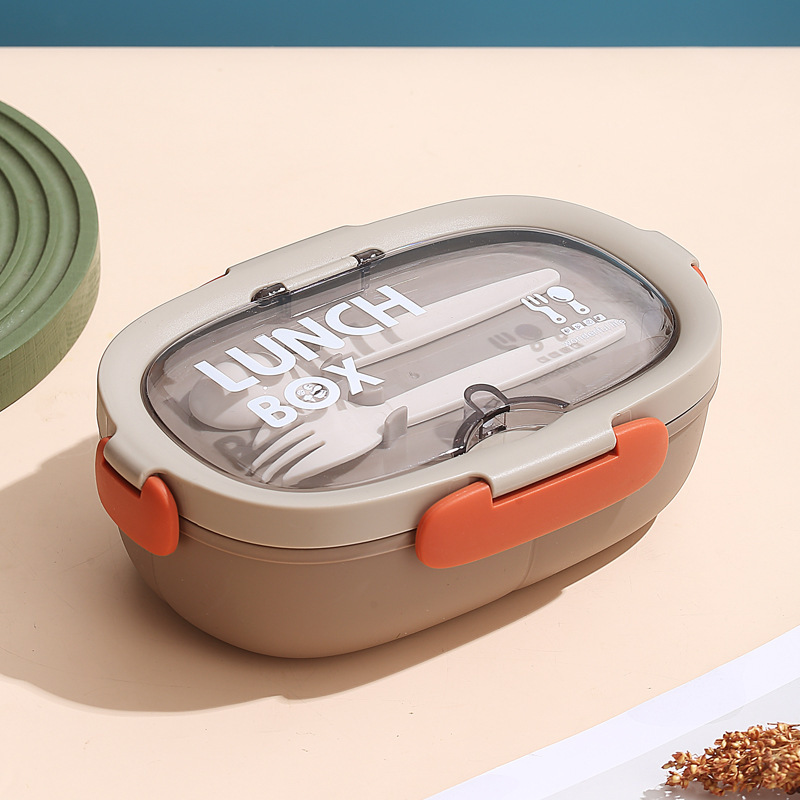 Caja de almuerzo de estilo coreano elíptico simple para estudiantes de oficina, caja de almuerzo portátil, platos divididos con tazas de agua, set de cubiertos