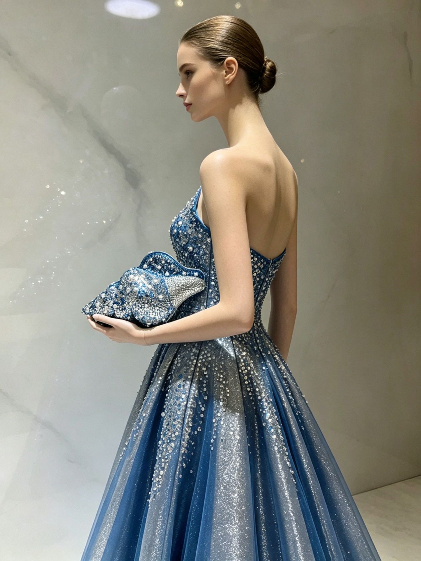 Túi clutch nữ đính đá hình vỏ sò dạ hội — rượu vang đỏ, Vàng nâu, Đen xám bạc, Bảy màu chi tiết 1
