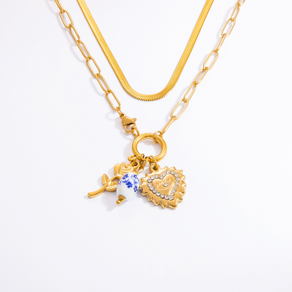 Women's Gender Vintage Style Classic Style Heart Shape Rose Flower 304 Stainless Steel Plating Women's Bracelets Necklace