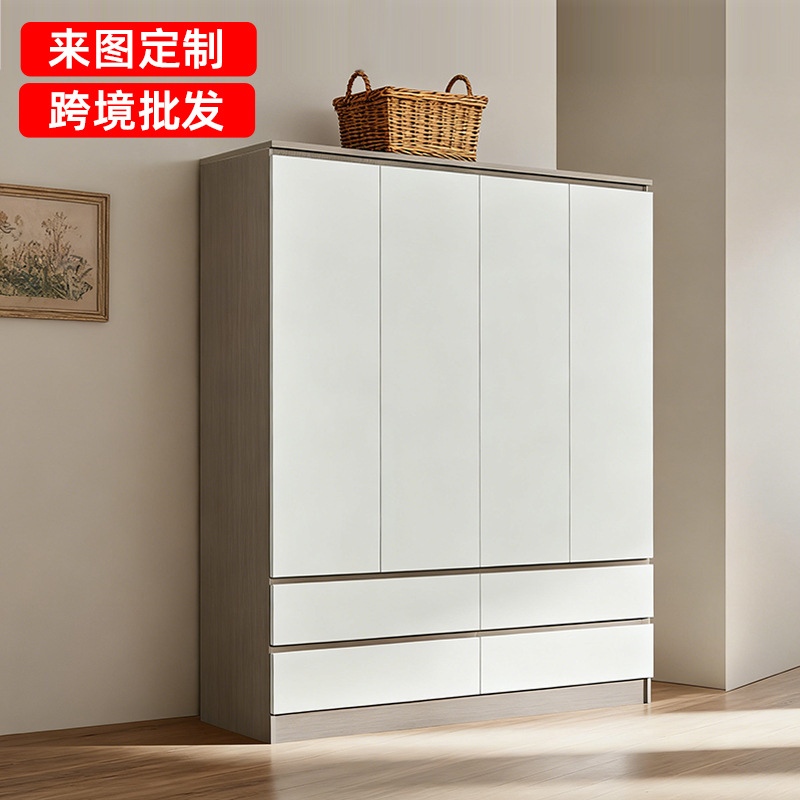 Foreign Trade Wardrobe Home Bedroom Cream Style Small Apartment Storage Large Wardrobe Handle-Free Particle Board Wardrobe Wholesale