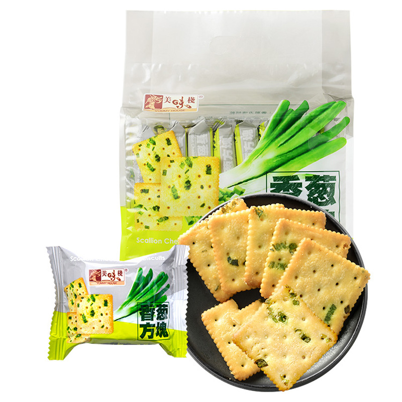 Hong Kong Delicious Stack Scallion Square 300g Crispy Cookies Scallion Flavor Scallion Flavor Soda Cookies Office Snacks