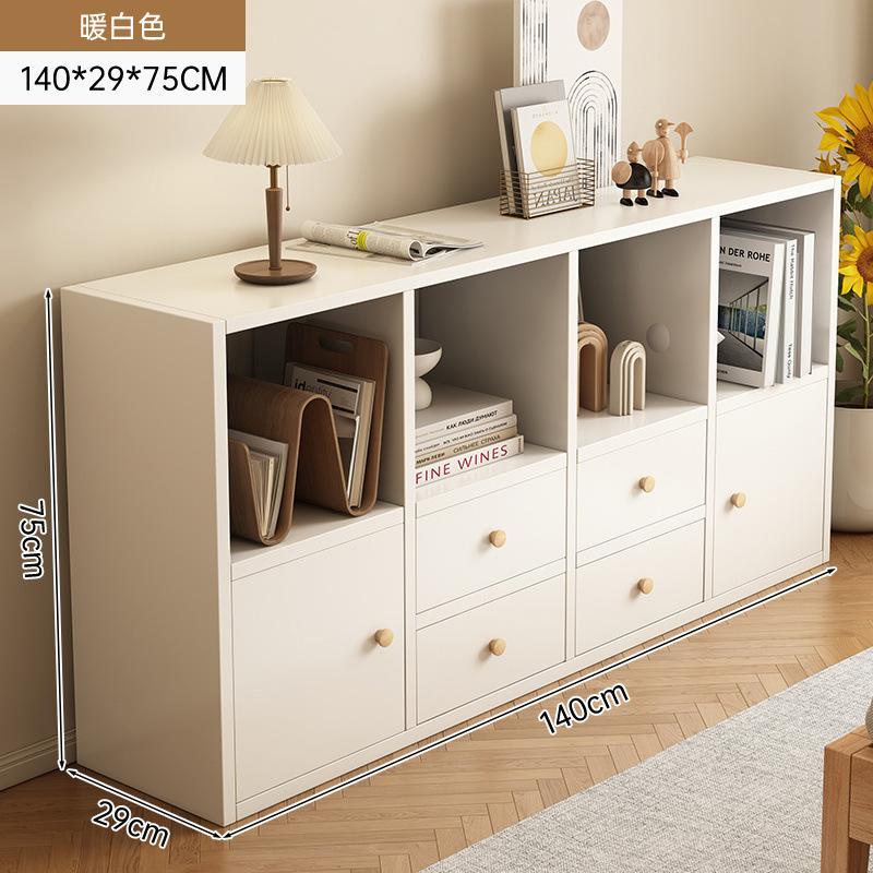 [서랍 4개, 문 2개, 수납공간 8개] 140*29*75cm 웜화이트