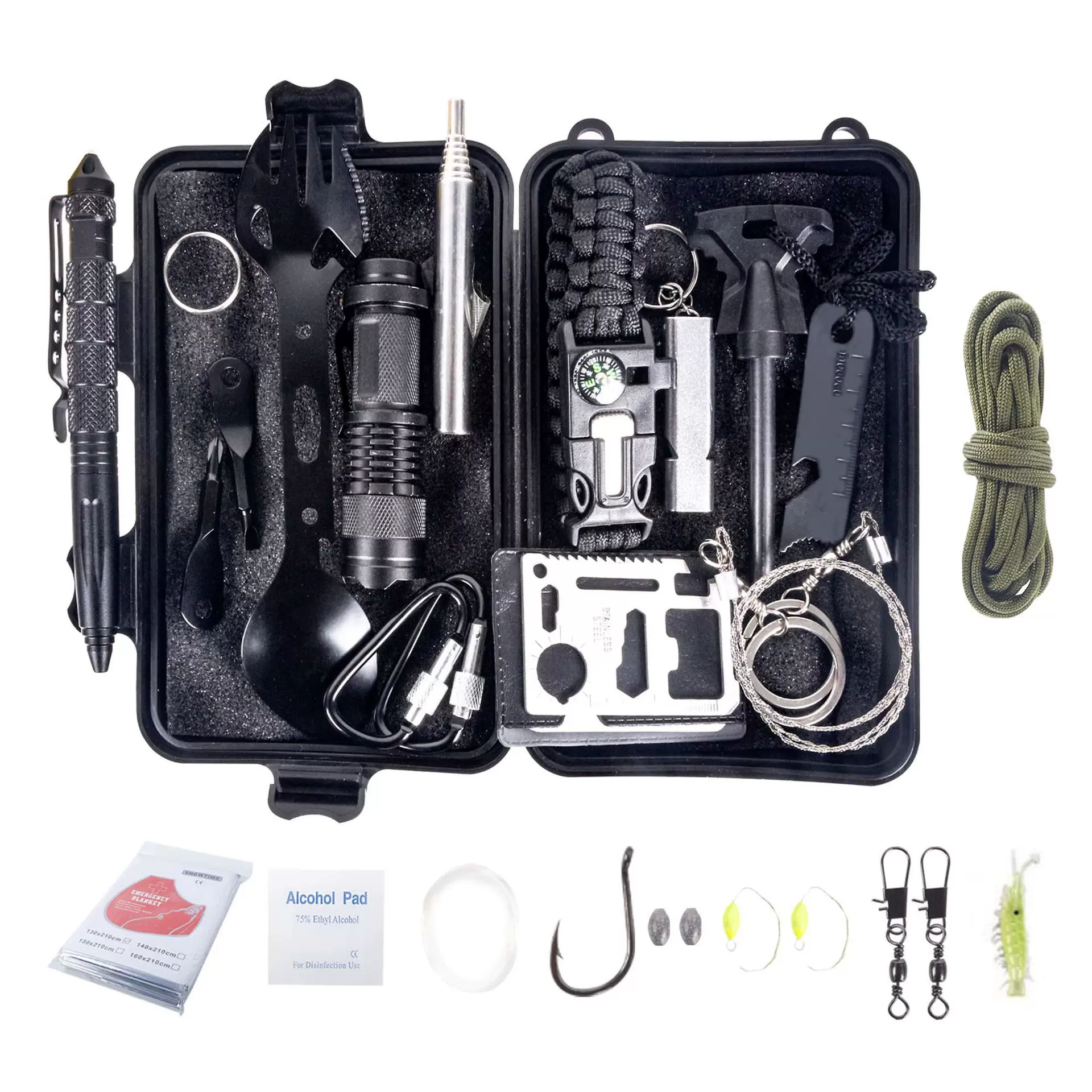 跨境户外多功能求生工具盒野外露营装备防身应急套装多功能用品