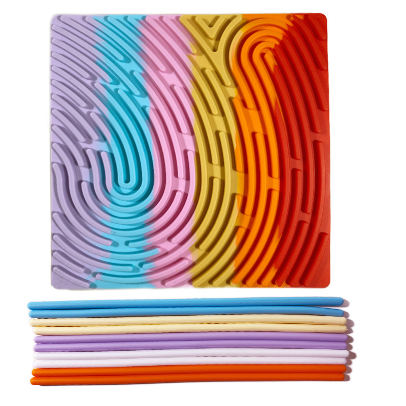 (실리콘판 색상 랜덤 배열) 사각 무지개색 양면 재생 가능 (실리콘판 1개 + 실리콘 스트립 10개 포함) 202.5g
