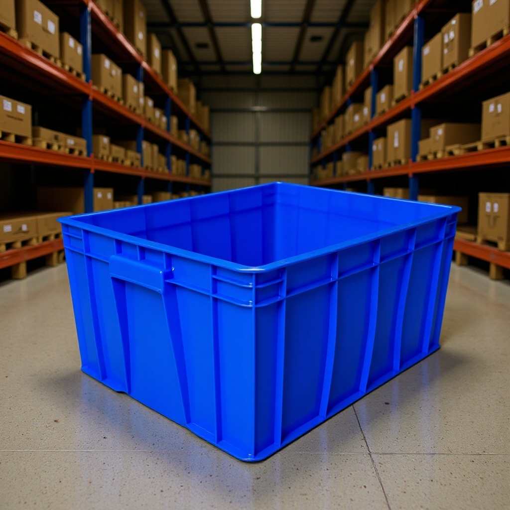 Caja de plástico industrial engrosada rectangular sin poros Caja de plástico azul con cubierta Almacenamiento y transporte Caja de plástico rotativa image 1