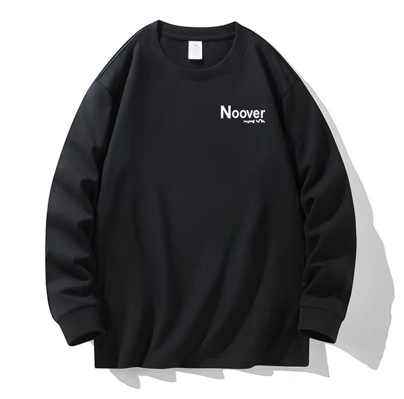 100% algodón pesado de alta calidad 230g de otoño camiseta de manga larga de cuello redondo negro camiseta de base suelta camiseta de mujer