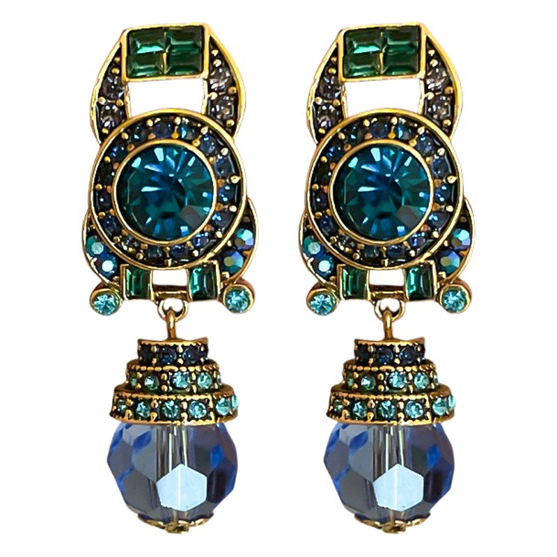 Mid-antiguo vintage oído clip vintage Diamante Azul cristal moda todo-Partido pendientes de lujo pendientes de alto grado image 1