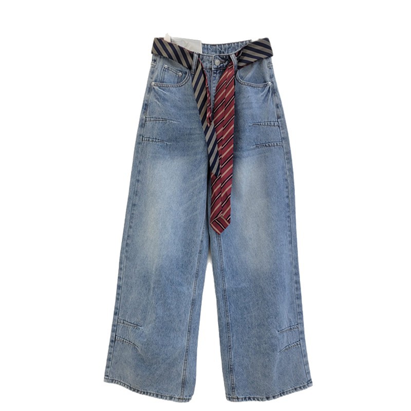 Jeans para mujeres 2026 primavera y verano nuevo hombre pequeño cintura alta delgada suelta azul lavado con agua pantalones rectos de piernas anchas