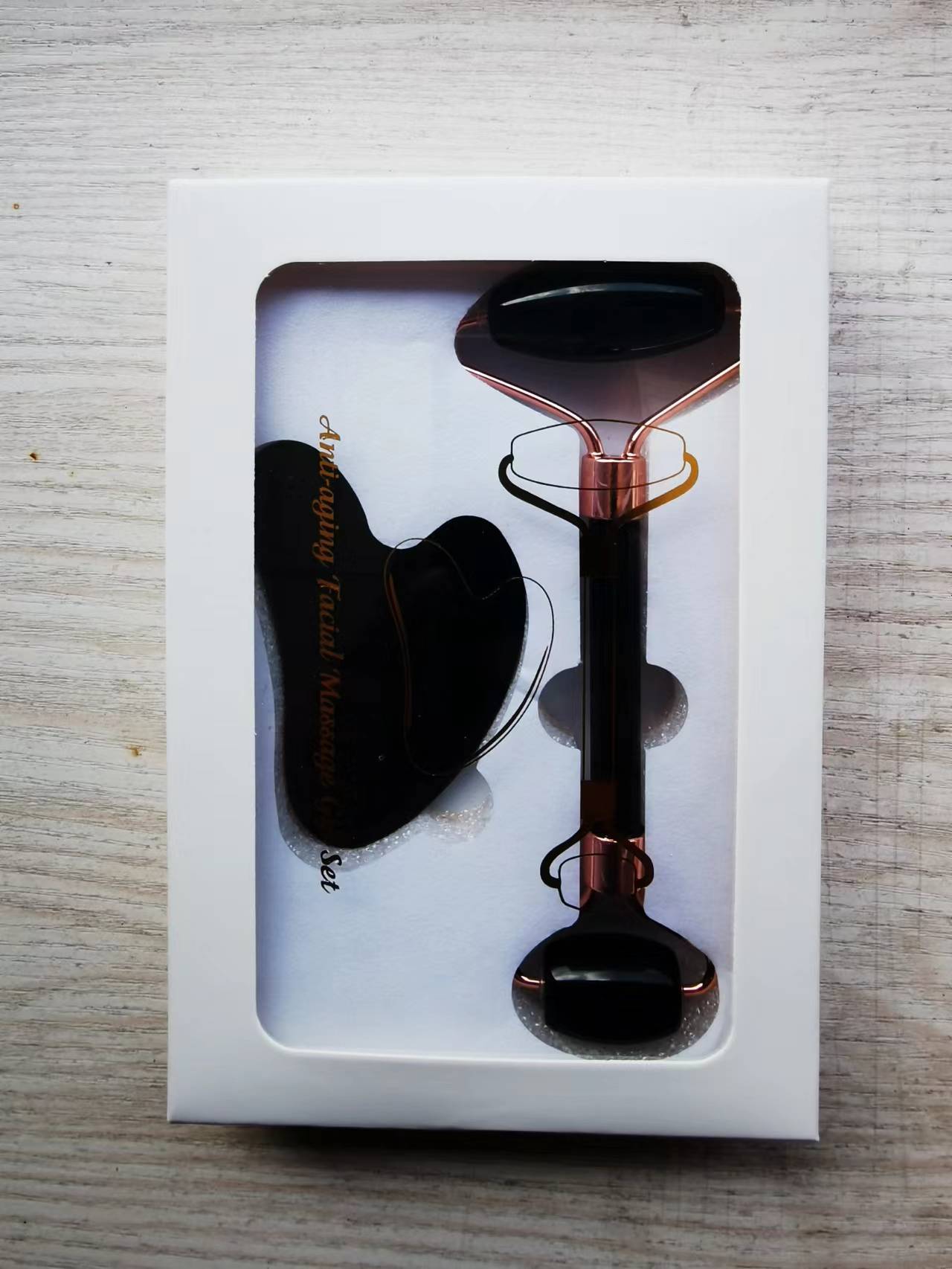 Jade rodillo de masaje facial traje de doble cabeza de metal manual belleza facial relajante dispositivo cara empujando aparato al por mayor