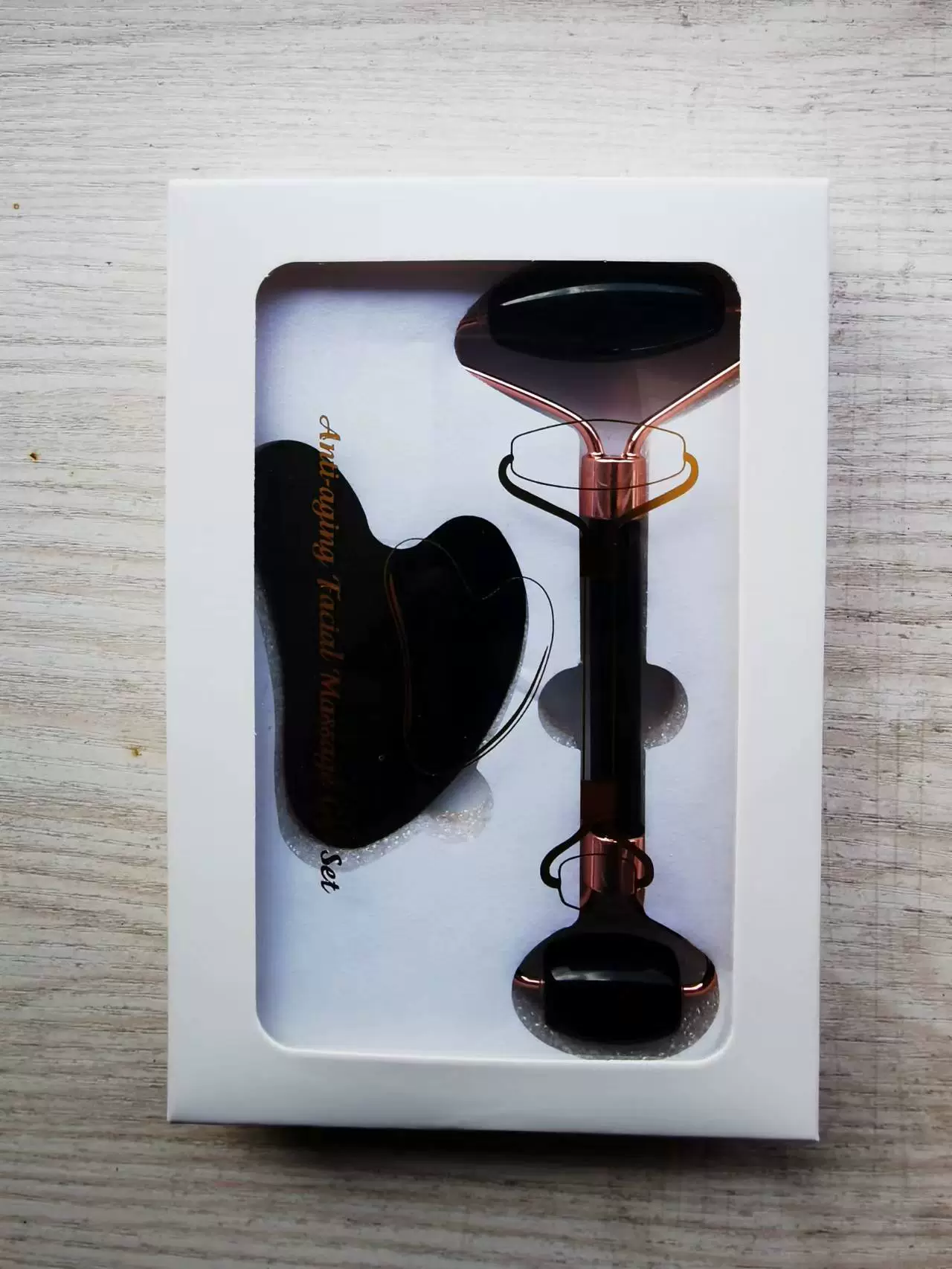 Jade Face Massager — Double-Sided Roller & Gua Sha, Metal Frame, Gift Box Options
