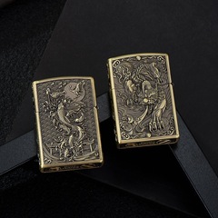ZORRO ZK21-1 Dragon Transformation Bronze Kerosene Lighter with Metal Engraving, Windproof Sandpaper Lighter for Wholesale