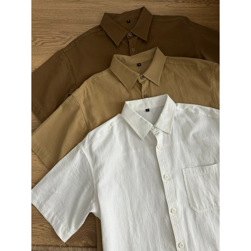 Pure Cotton Workwear Short-Sleeved Shirt for Men, Summer Youthful Style, Japanese Cityboy Casual Shirt, Couple's Top